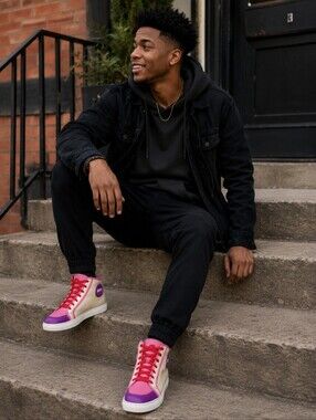 French Kiss by Donald Brooks Pink and Purple Sporty High-Top Sneakers,  Men's 11